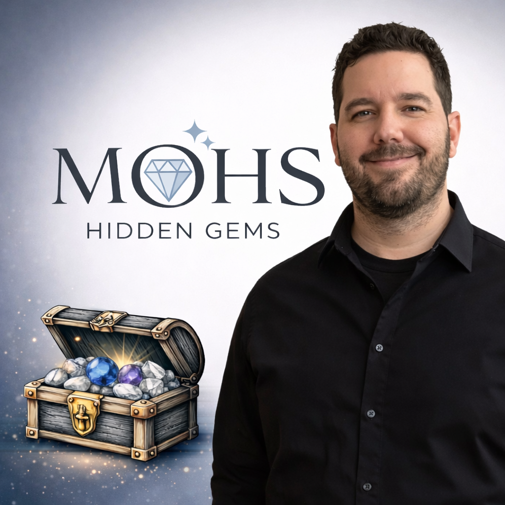 Jewelry shop owner portrait and logo of Mohs Hidden Gems